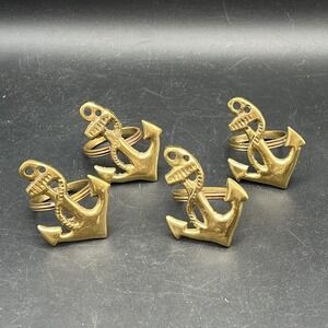 Vintage Solid Brass Nautical Napkin‎ Rings Anchor Rope ~ Set Of 4